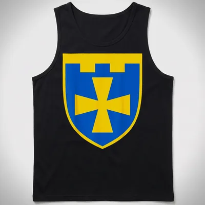 Blue and yellow shield design featuring the 116Th Territorial Defence Brigade crest — printed on a tank top