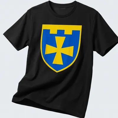 Blue and yellow shield design featuring the 116Th Territorial Defence Brigade crest — printed on a unisex t-shirt