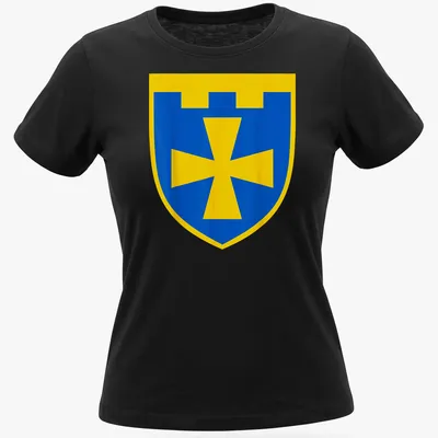 Blue and yellow shield design featuring the 116Th Territorial Defence Brigade crest — printed on a women's shirt