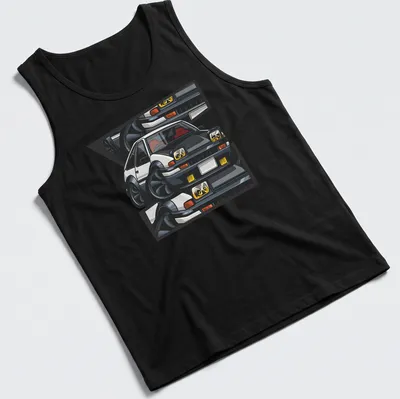 Cartoon print of an AE86 Trueno drift car in vibrant colors — printed on a tank top