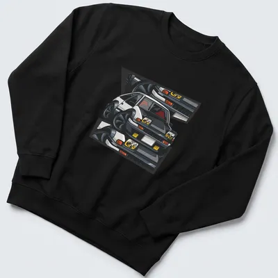 Cartoon print of an AE86 Trueno drift car in vibrant colors — printed on a unisex sweatshirt