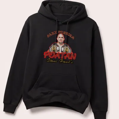 Bold graphic T-shirt featuring Alex Pereira's name in red and gold. — printed on a unisex hoodie