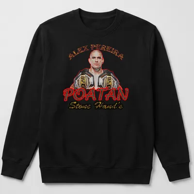 Bold graphic T-shirt featuring Alex Pereira's name in red and gold. — printed on a unisex sweatshirt