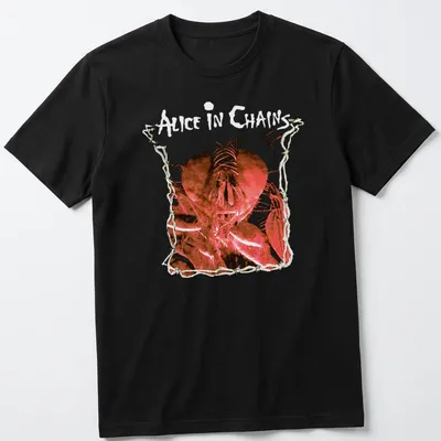 Artistic illustration of a heart with Alice In Chains text in red, black, and white
