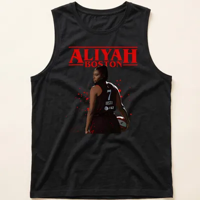 Aliyah Boston basketball t-shirt featuring bold lettering and dynamic illustration — printed on a tank top