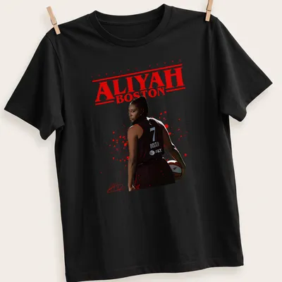 Aliyah Boston basketball t-shirt featuring bold lettering and dynamic illustration