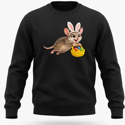 Cartoon Antechinus bunny with colorful Easter eggs in a cute design — printed on a unisex sweatshirt