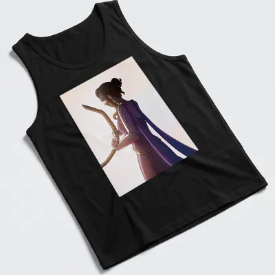 Digital illustration of archer woman with the text 'Penelope A Challenge' in purple and peach tones. — printed on a tank top