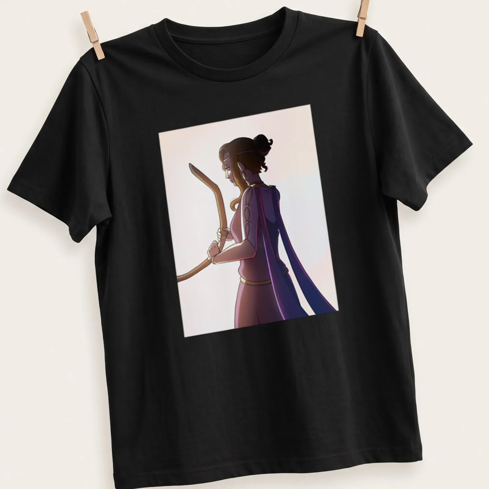 Digital illustration of archer woman with the text 'Penelope A Challenge' in purple and peach tones. — printed on a unisex t-shirt