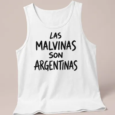 Bold brush script saying LAS MALVINAS SON ARGENTINAS on a — printed on a tank top