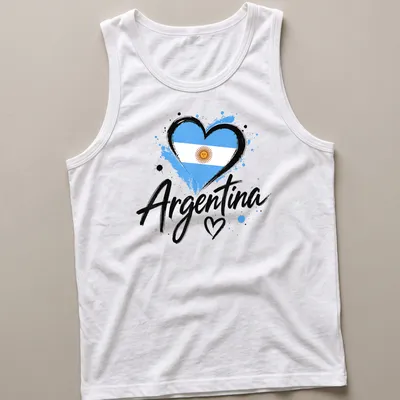 Vintage distressed t-shirt featuring a heart-shaped Argentina flag design — printed on a tank top