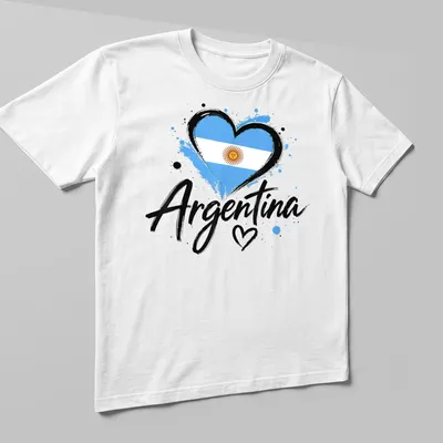 Vintage distressed t-shirt featuring a heart-shaped Argentina flag design — printed on a unisex t-shirt (angled view)
