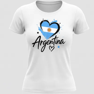 Vintage distressed t-shirt featuring a heart-shaped Argentina flag design — printed on a women's shirt