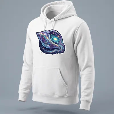 Astronaut holding a cosmic conch shell in vibrant cosmic colors — printed on a unisex hoodie