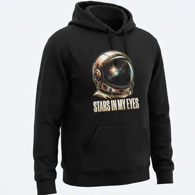 Vintage illustration of an astronaut with the text 'Stars In My Eyes' in a whimsical font — printed on a unisex hoodie