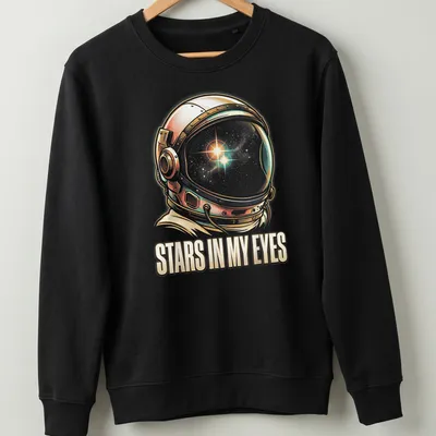Vintage illustration of an astronaut with the text 'Stars In My Eyes' in a whimsical font — printed on a unisex sweatshirt