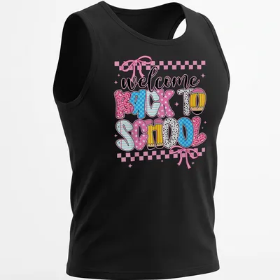 Colorful teacher-themed t-shirt with playful lettering for back-to-school. — printed on a tank top