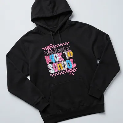 Colorful teacher-themed t-shirt with playful lettering for back-to-school. — printed on a unisex hoodie