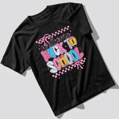 Colorful teacher-themed t-shirt with playful lettering for back-to-school.