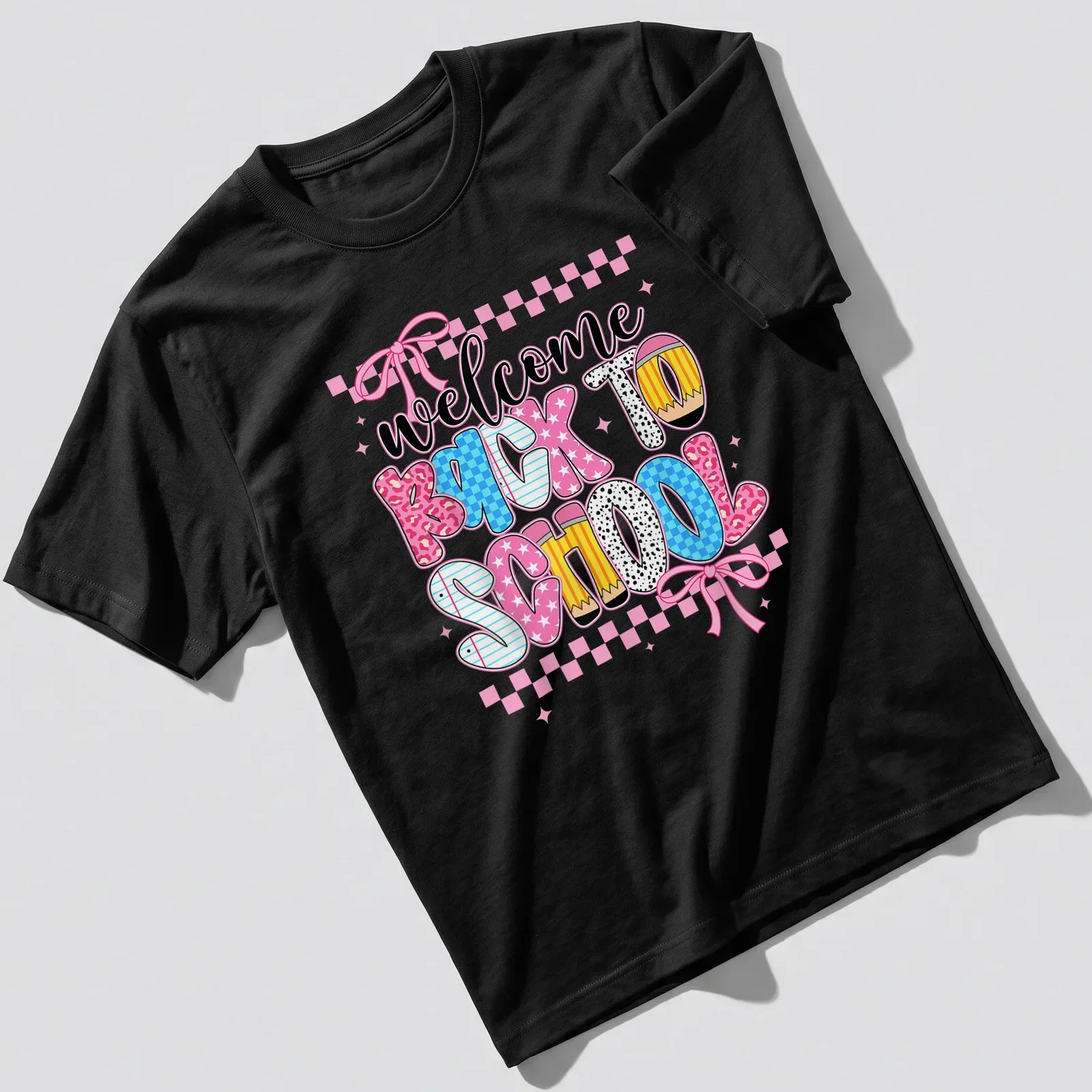 Colorful teacher-themed t-shirt with playful lettering for back-to-school. — printed on a unisex t-shirt