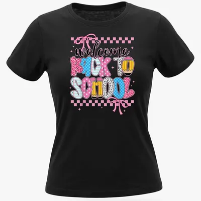 Colorful teacher-themed t-shirt with playful lettering for back-to-school. — printed on a women's shirt