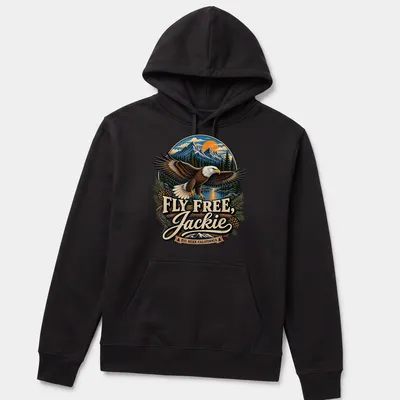 Vintage illustration of a Bald Eagle with text about Jackie Big Bear, California — printed on a unisex hoodie