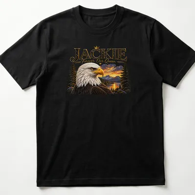 Realistic print of a Bald Eagle with the text 'JACKIE Forever Our Queen' below