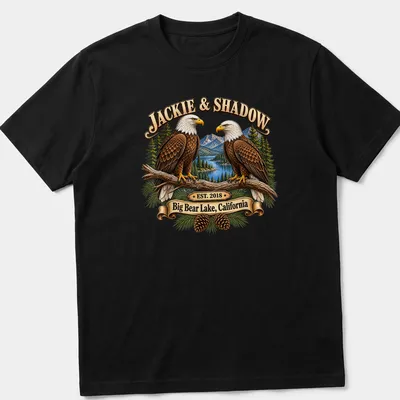 Illustration of Bald Eagles with text about Big Bear Lake and establishment year.