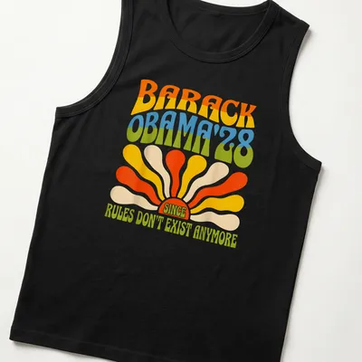 Retro colorful Barack Obama 2028 t-shirt with playful political text — printed on a tank top
