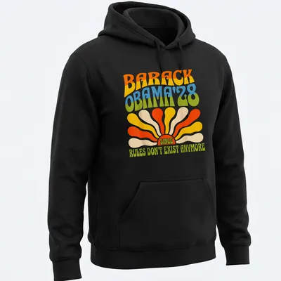 Retro colorful Barack Obama 2028 t-shirt with playful political text — printed on a unisex hoodie