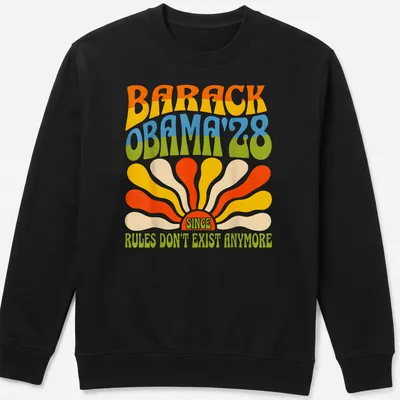 Retro colorful Barack Obama 2028 t-shirt with playful political text — printed on a unisex sweatshirt