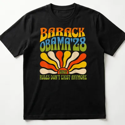 Retro colorful Barack Obama 2028 t-shirt with playful political text