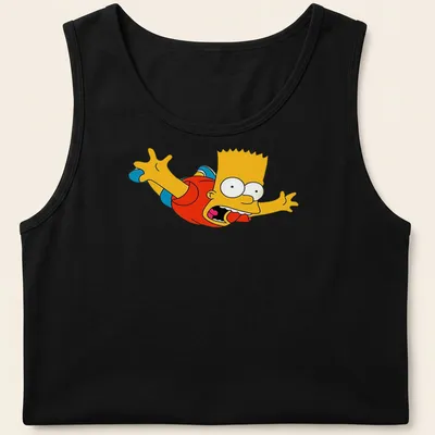 Cartoon design of Bart Simpson falling with vibrant colors — printed on a tank top