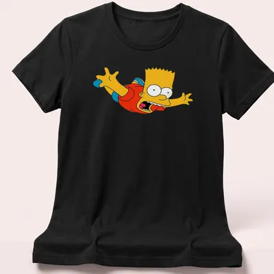 Cartoon design of Bart Simpson falling with vibrant colors — printed on a women's shirt