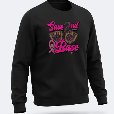 Colorful cartoon design of baseball gloves with the phrase Save 2nd Base — printed on a unisex sweatshirt