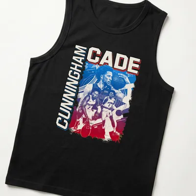 Retro Cade Cunningham T-shirt featuring bold graphics in red, blue, and white — printed on a tank top