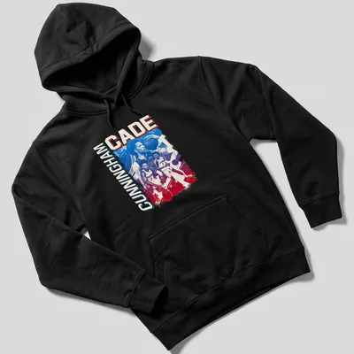 Retro Cade Cunningham T-shirt featuring bold graphics in red, blue, and white — printed on a unisex hoodie