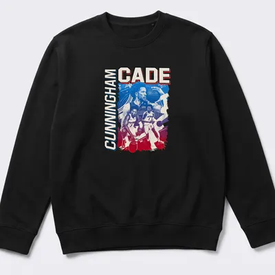 Retro Cade Cunningham T-shirt featuring bold graphics in red, blue, and white — printed on a unisex sweatshirt