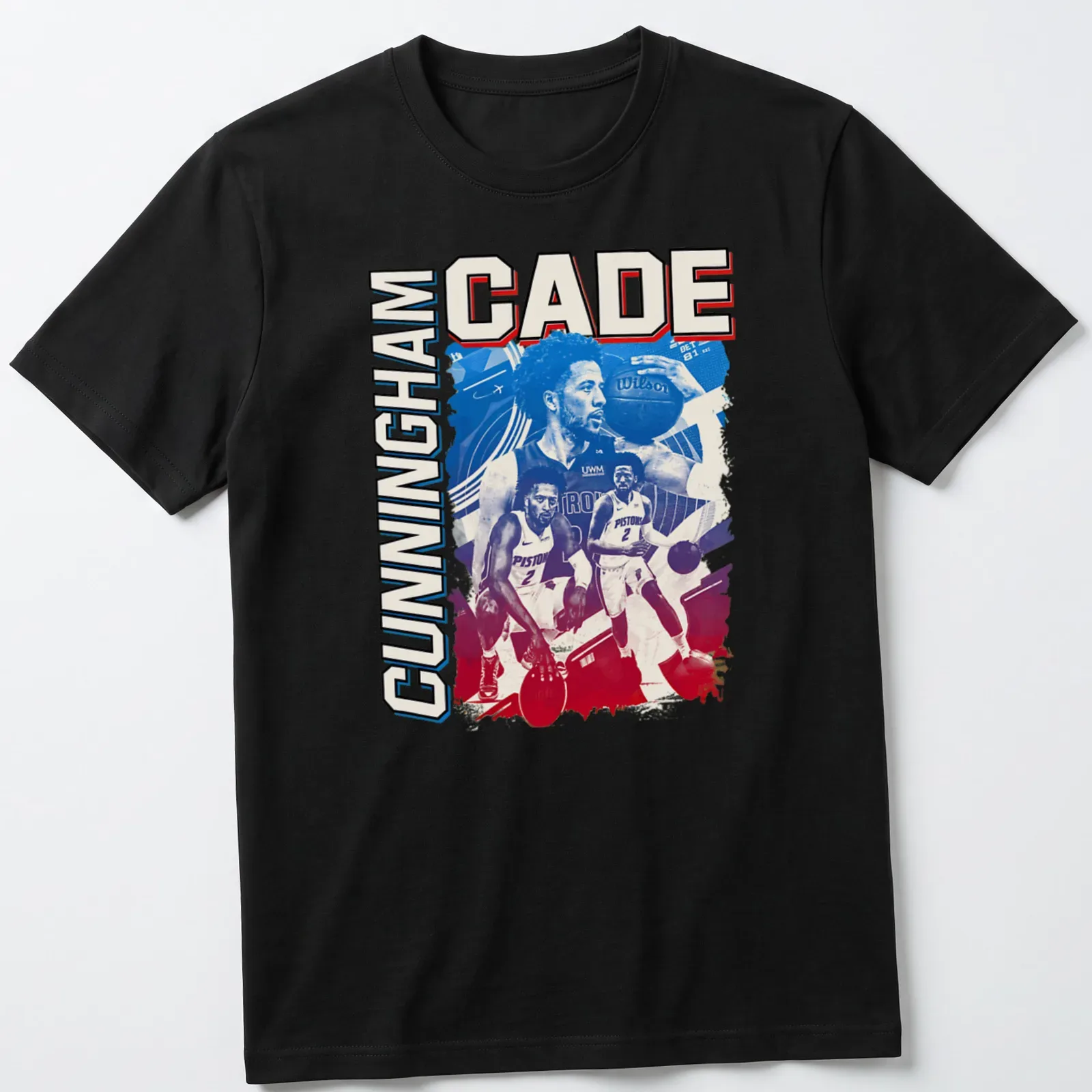 Retro Cade Cunningham T-shirt featuring bold graphics in red, blue, and white — printed on a unisex t-shirt