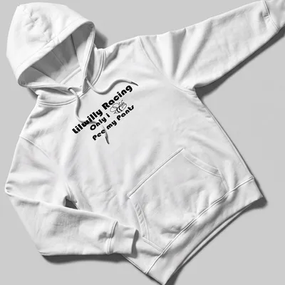 Bold playful design featuring a bee and humorous text about peeing pants. — printed on a unisex hoodie