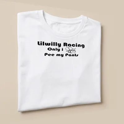 Bold playful design featuring a bee and humorous text about peeing pants. — printed on a unisex t-shirt (angled view)