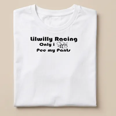 Bold playful design featuring a bee and humorous text about peeing pants.