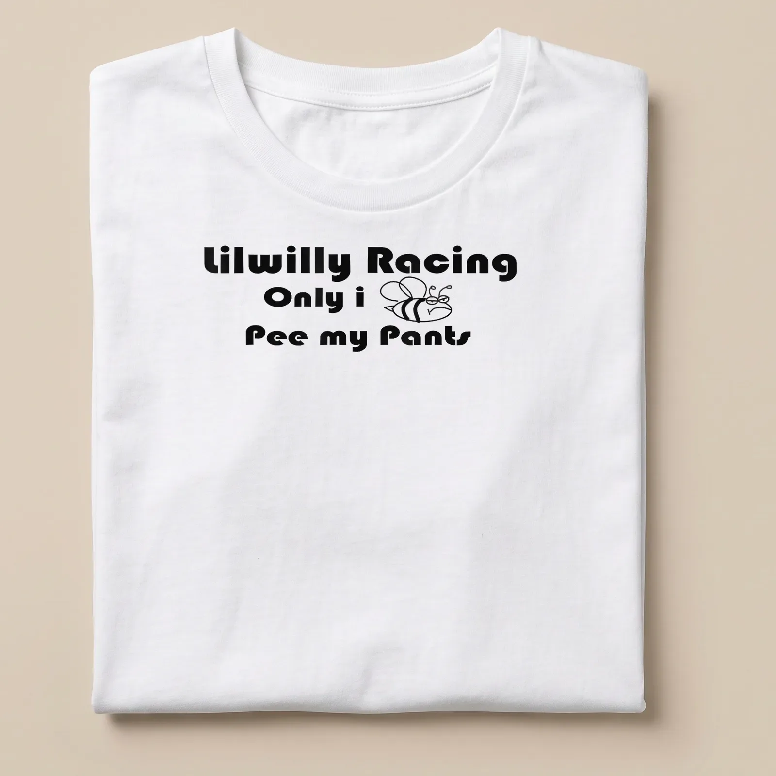 Bold playful design featuring a bee and humorous text about peeing pants. — printed on a unisex t-shirt