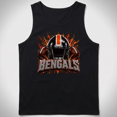 Sparkle glitter Bengals football helmet with bold lettering — printed on a tank top