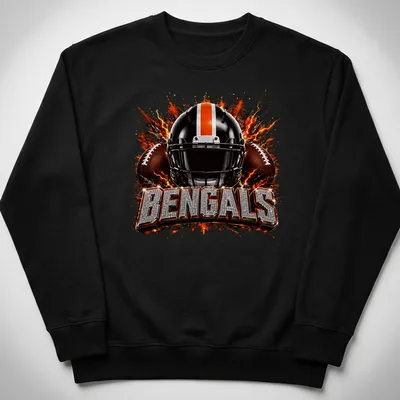 Sparkle glitter Bengals football helmet with bold lettering — printed on a unisex sweatshirt