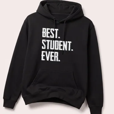 Bold typography t-shirt featuring 'BEST. STUDENT. EVER.' in white. — printed on a unisex hoodie