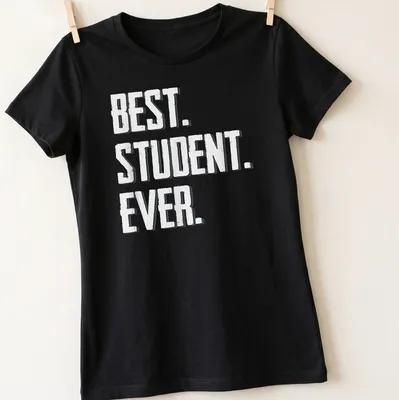 Bold typography t-shirt featuring 'BEST. STUDENT. EVER.' in white. — printed on a women's shirt