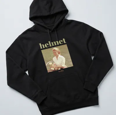 Vintage design of a woman holding roses with text 'helmet betty' above — printed on a unisex hoodie
