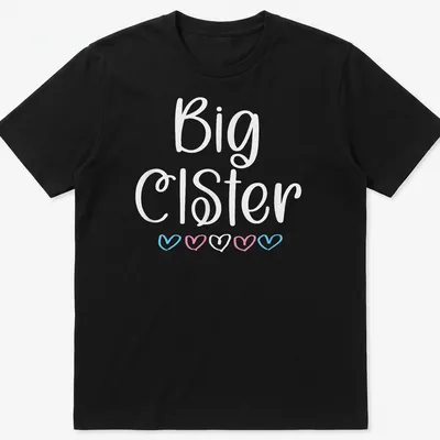 Playful script t-shirt featuring Trans Pride hearts with 'Big CisTer' text