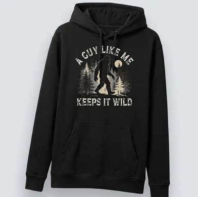 Retro distressed Bigfoot t-shirt with humorous text about keeping it wild — printed on a unisex hoodie